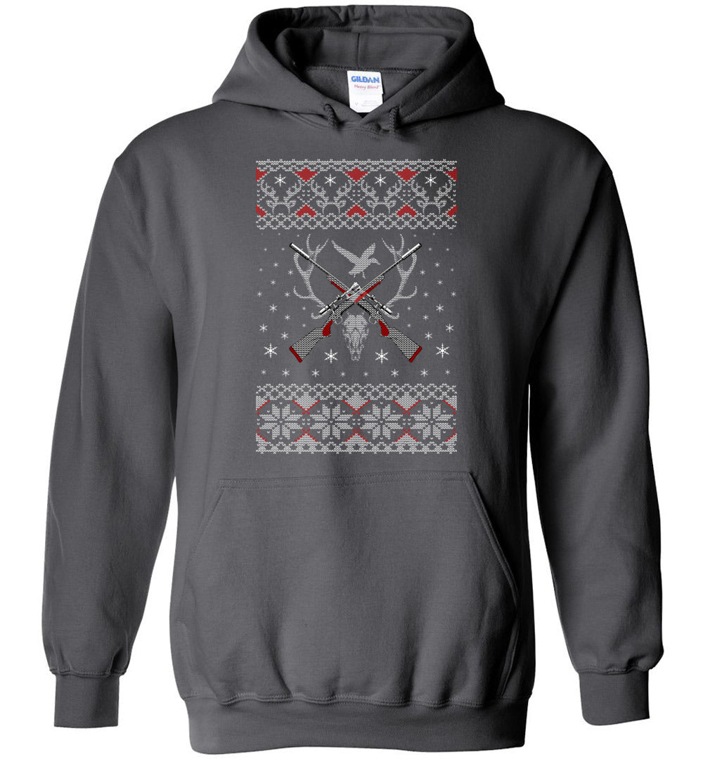 Hunting Ugly Christmas Sweater - Shooting Men's Hoodie - Charcoal