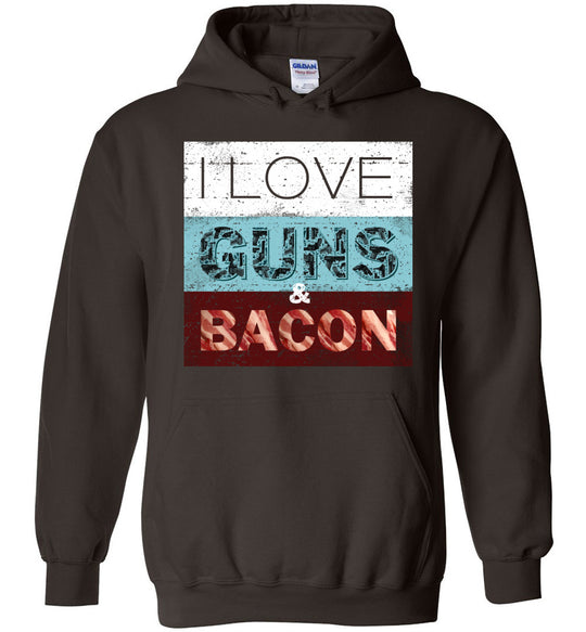 I Love Guns & Bacon - Men's Pro Firearms Apparel - Dark Chocolate Hoodie