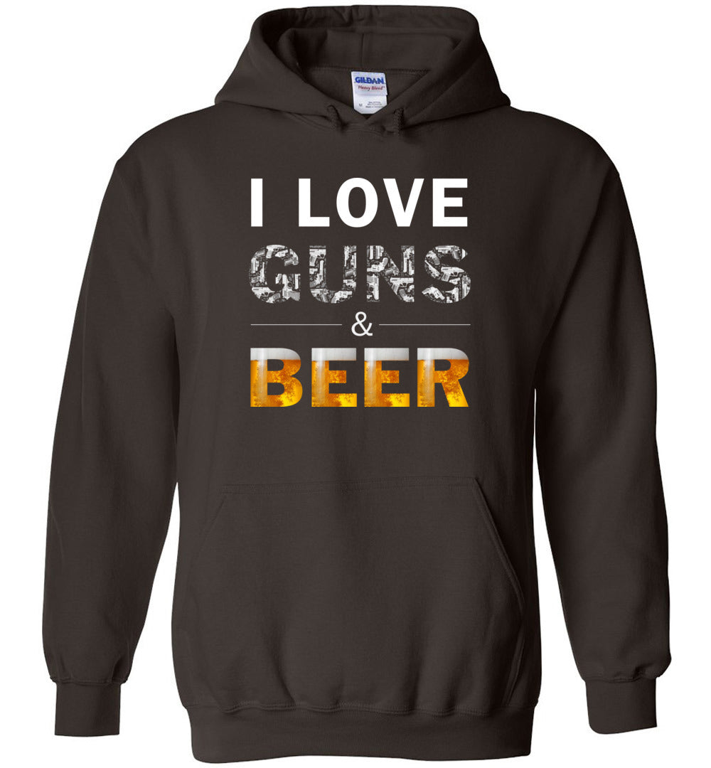 I Love Guns & Beer - Men's Pro Firearms Apparel - Dark Chocolate Hoodie