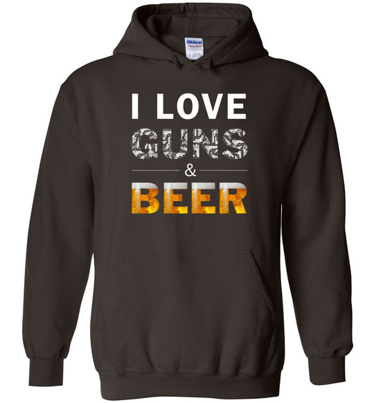 I Love Guns & Beer - Men's Pro Firearms Apparel - Dark Chocolate Hoodie