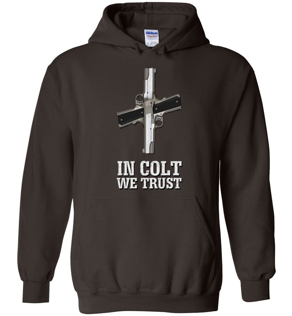 In Colt We Trust - Men's Pro Gun Clothing - Dark Brown Hoodie