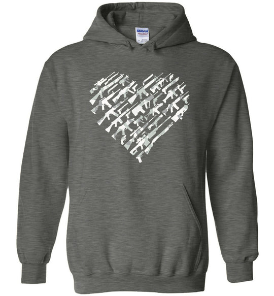 I Love Guns, Heart Made of Guns - Men's Hoodie - Dark Heather