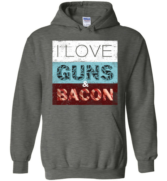 I Love Guns & Bacon - Men's Pro Firearms Apparel - Dark Heather Hoodie