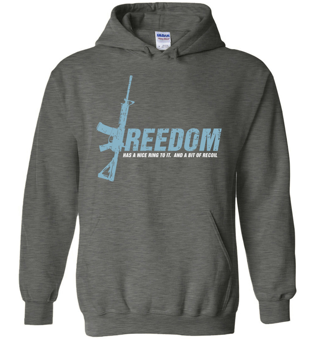 Freedom Has a Nice Ring to It. And a Bit of Recoil - Men's Pro Gun Clothing - Dark Heather Hoodie