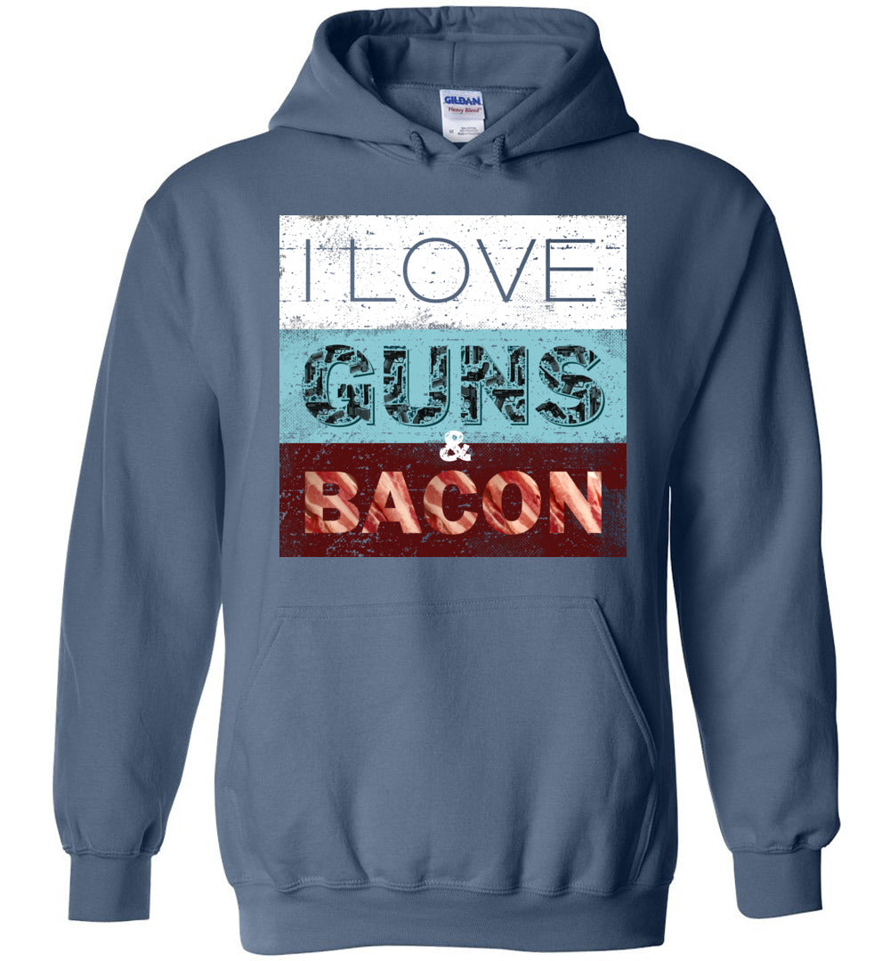 I Love Guns & Bacon - Men's Pro Firearms Apparel - Indigo Blue Hoodie
