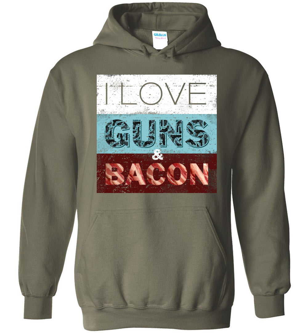 I Love Guns & Bacon - Men's Pro Firearms Apparel - Military Green Hoodie