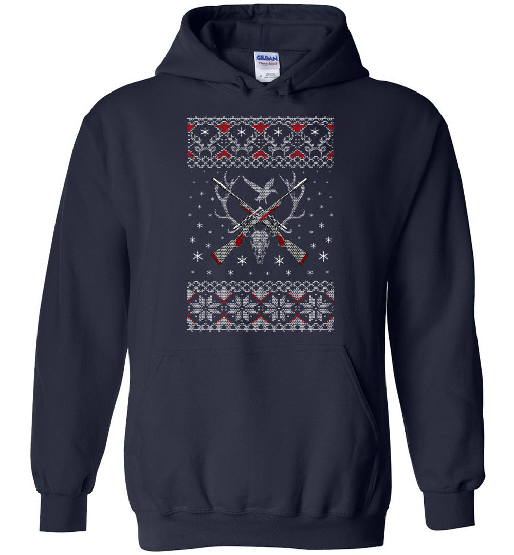 Hunting Ugly Christmas Sweater - Shooting Men's Hoodie - Navy