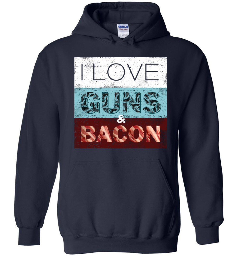 I Love Guns & Bacon - Men's Pro Firearms Apparel - Navy Hoodie