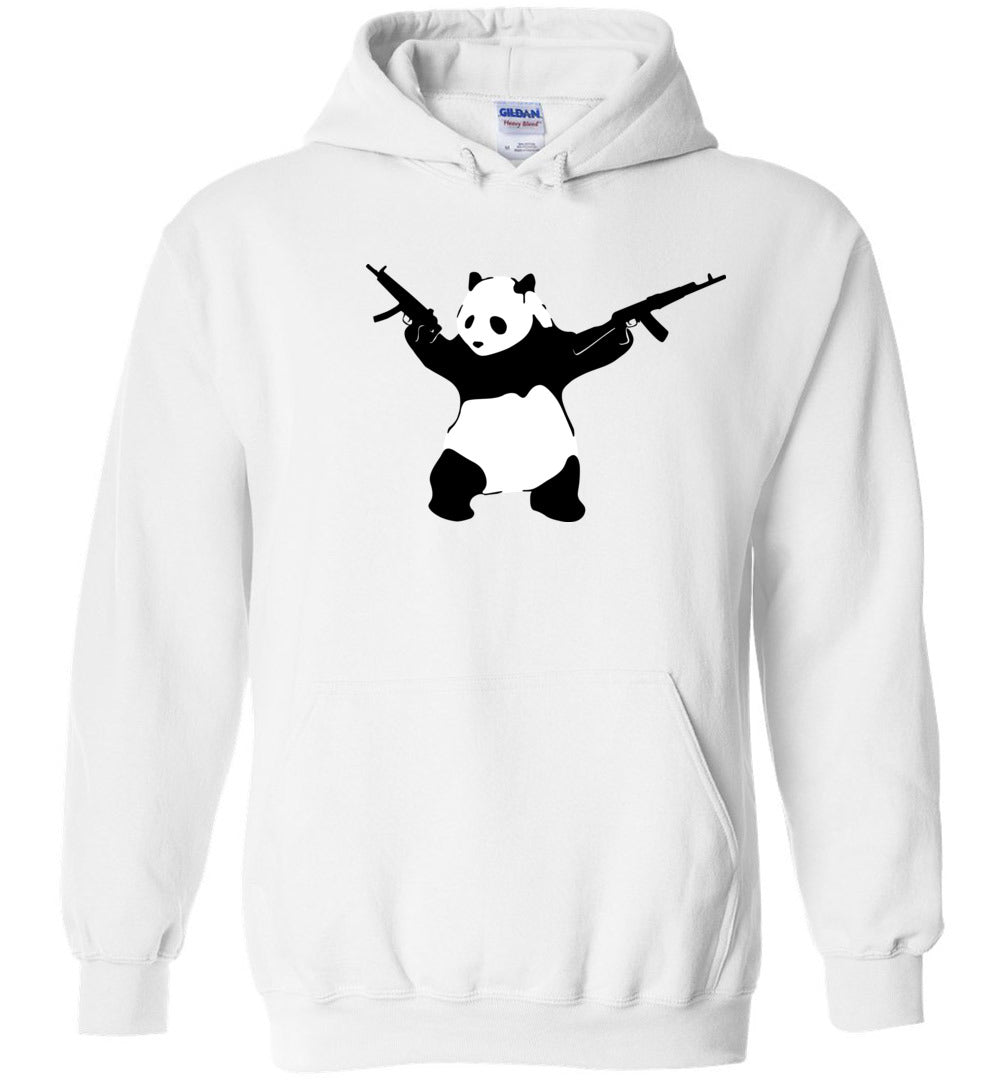 Banksy Style Panda with Guns - AK-47 Men's Hoodie - White