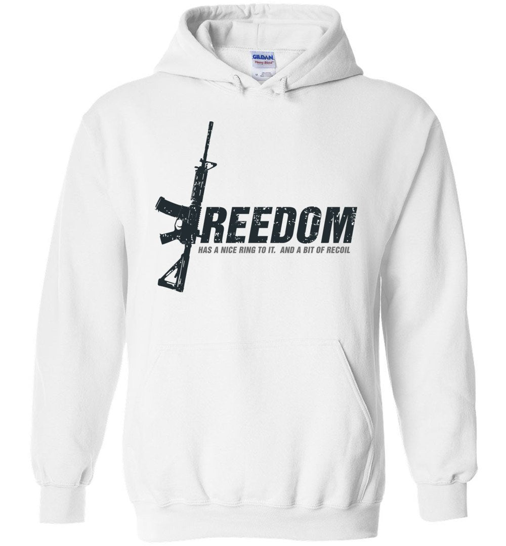 Freedom Has a Nice Ring to It. And a Bit of Recoil - Men's Pro Gun Clothing - White Hoodie