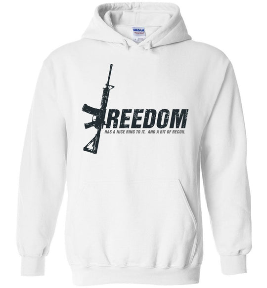Freedom Has a Nice Ring to It. And a Bit of Recoil - Men's Pro Gun Clothing - White Hoodie