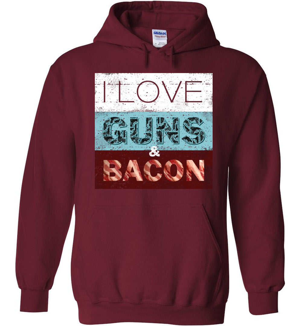 I Love Guns & Bacon - Men's Pro Firearms Apparel - Garnet Hoodie