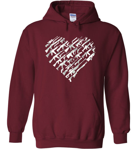 I Love Guns, Heart Made of Guns - Men's Hoodie - Garnet