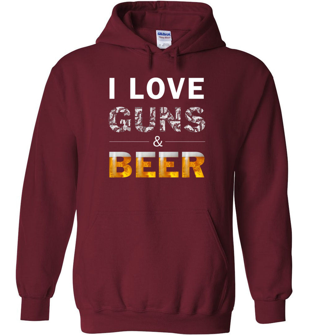 I Love Guns & Beer - Men's Pro Firearms Apparel - Garnet Hoodie