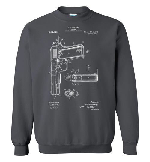 Colt Browning 1911 Handgun Patent Men's Sweatshirt -  Charcoal