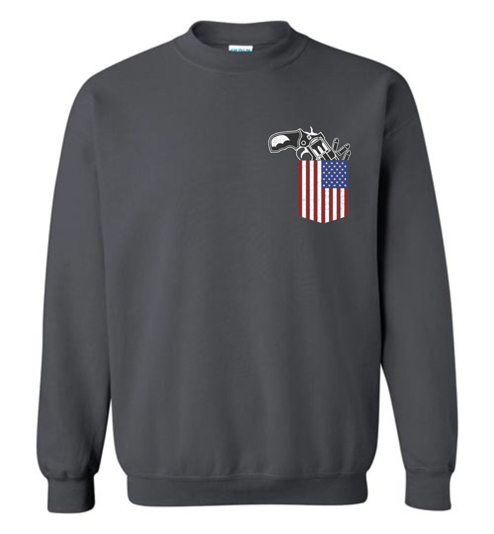 Gun in the Pocket, USA Flag-2nd Amendment Men's Sweatshirt-Dark Grey