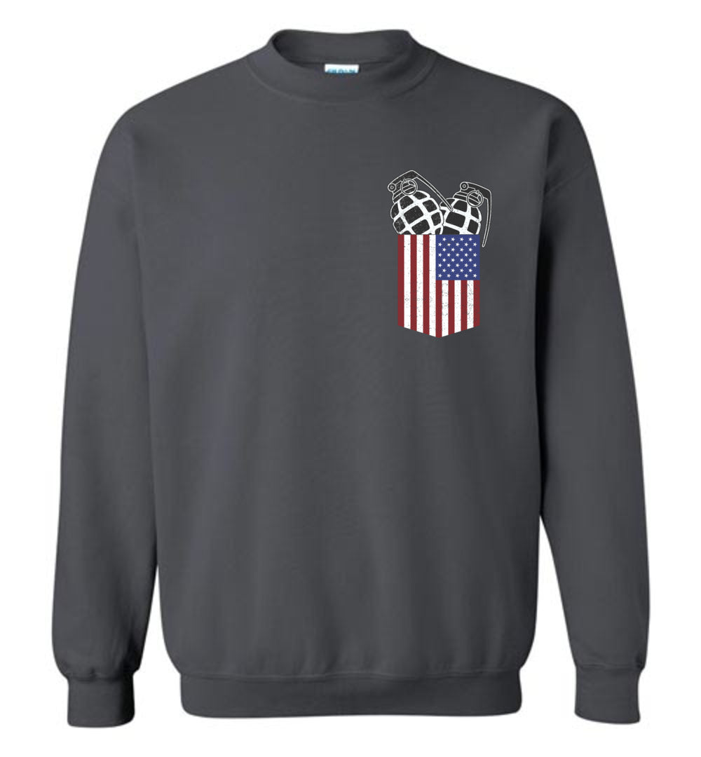 Pocket With Grenades Men's 2nd Amendment Sweatshirt - Charcoal
