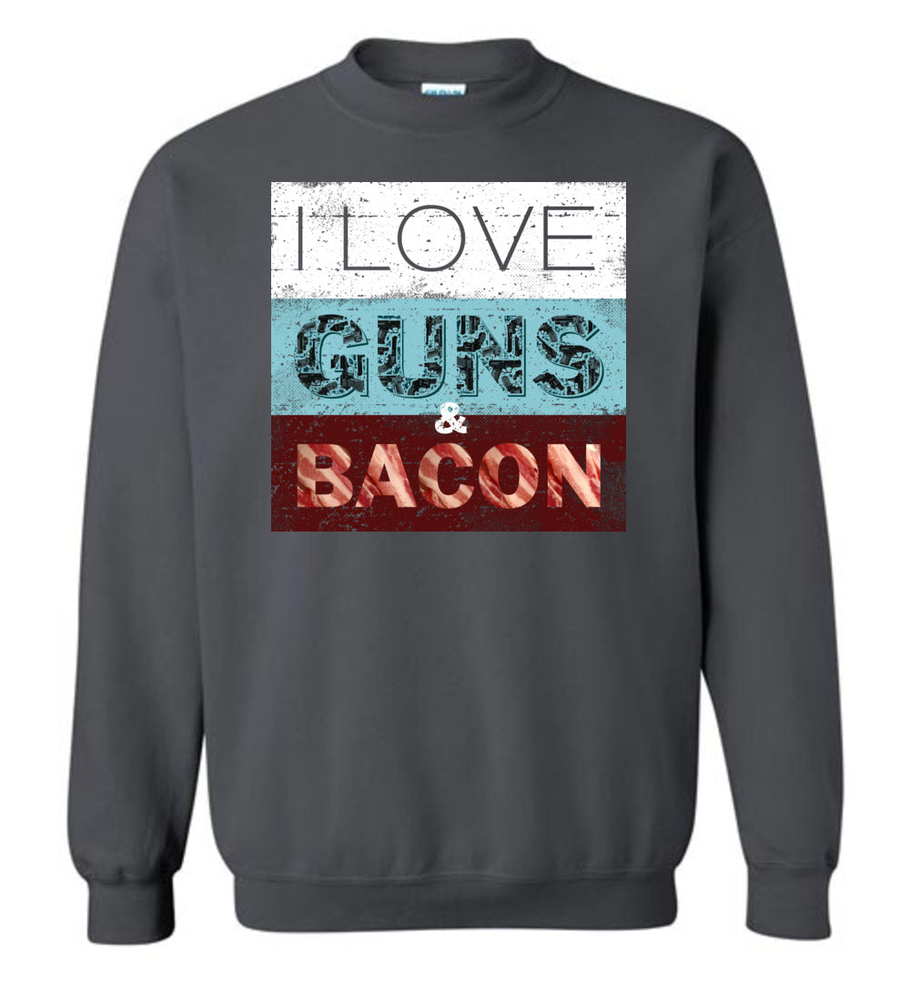 I Love Guns & Bacon - Men's Pro Firearms Apparel - Charcoal Sweatshirt