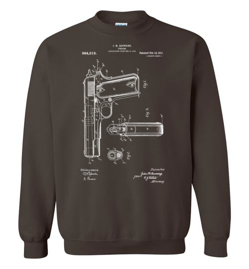 Colt Browning 1911 Handgun Patent Men's Sweatshirt -  Dark Chocolate