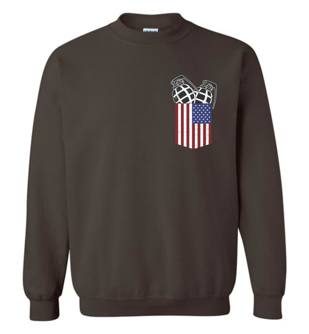 Pocket With Grenades Men's 2nd Amendment Sweatshirt - Dark Brown