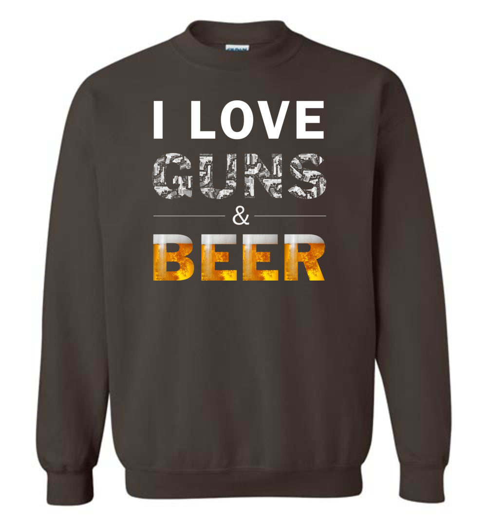 I Love Guns & Beer - Men's Pro Firearms Apparel - Dark Chocolate Sweatshirt