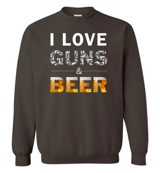 I Love Guns & Beer - Men's Pro Firearms Apparel - Dark Chocolate Sweatshirt