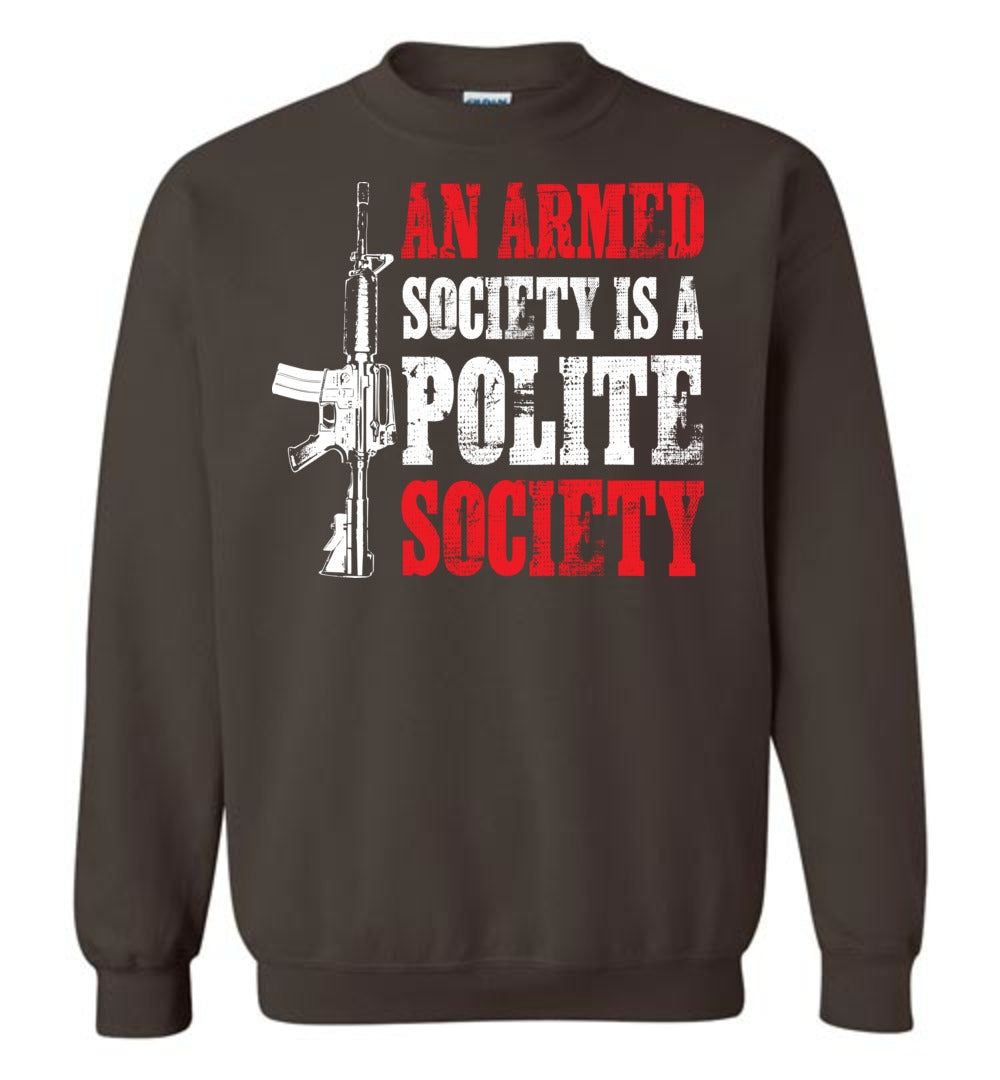 An Armed Society is a Polite Society - Shooting Clothing Men's Sweatshirt - Dark Brown