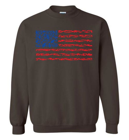 American Flag Made of Guns 2nd Amendment Men’s Sweatshirt - Dark Brown