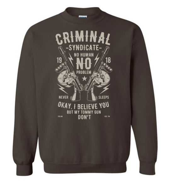 Thompson Submachine Gun Men's Pro Gun Sweatshirt - Dark Brown