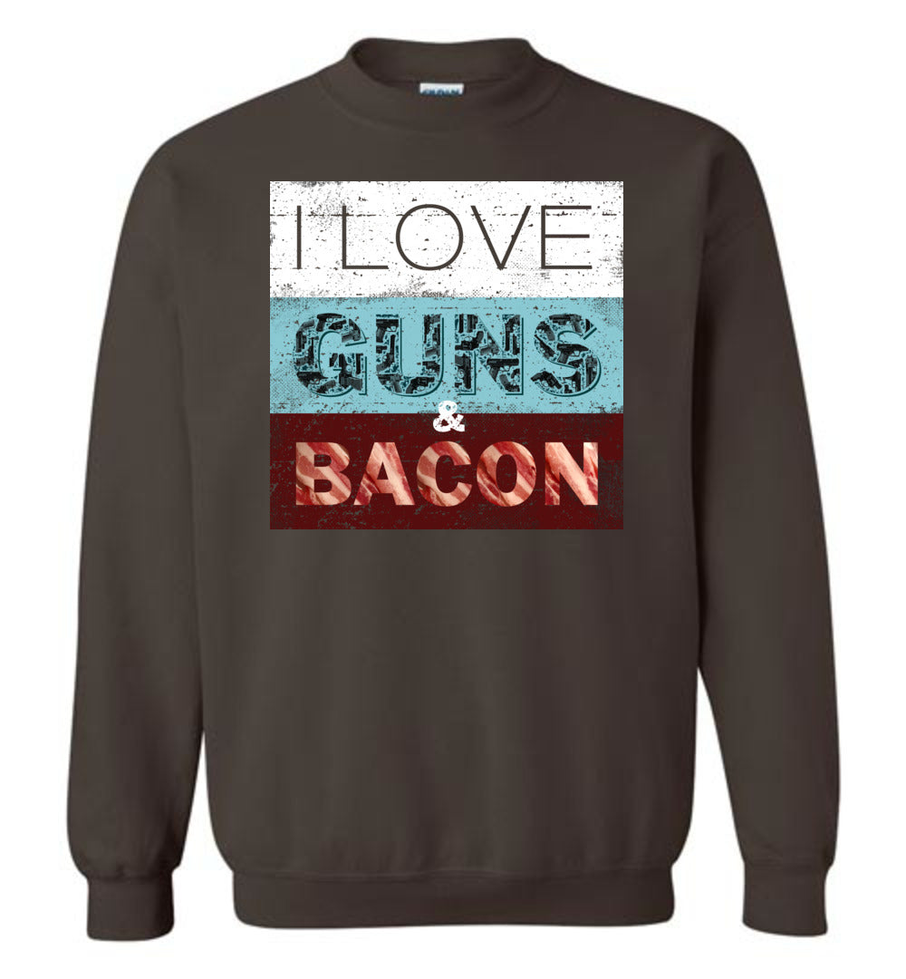 I Love Guns & Bacon - Men's Pro Firearms Apparel - Dark Chocolate Sweatshirt
