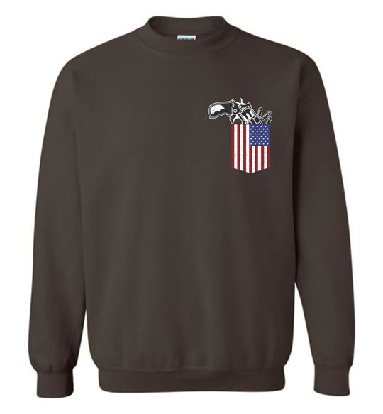 Gun in the Pocket, USA Flag-2nd Amendment Men's Sweatshirt-Dark Brown