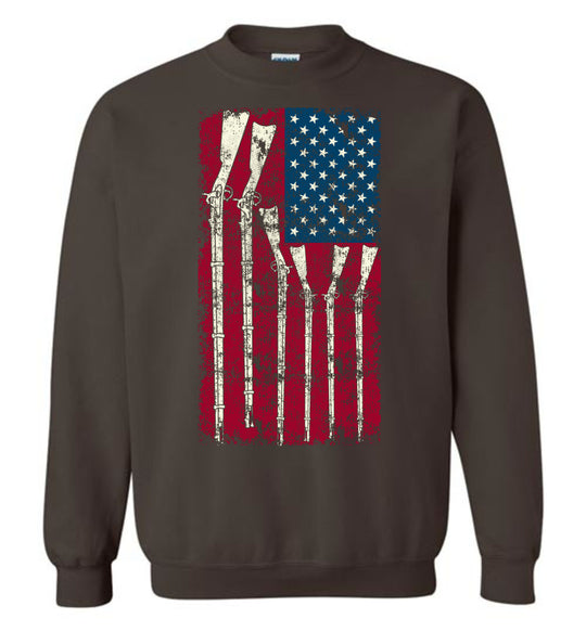 American Flag with Guns - 2nd Amendment Men's Sweatshirt - Dark Brown