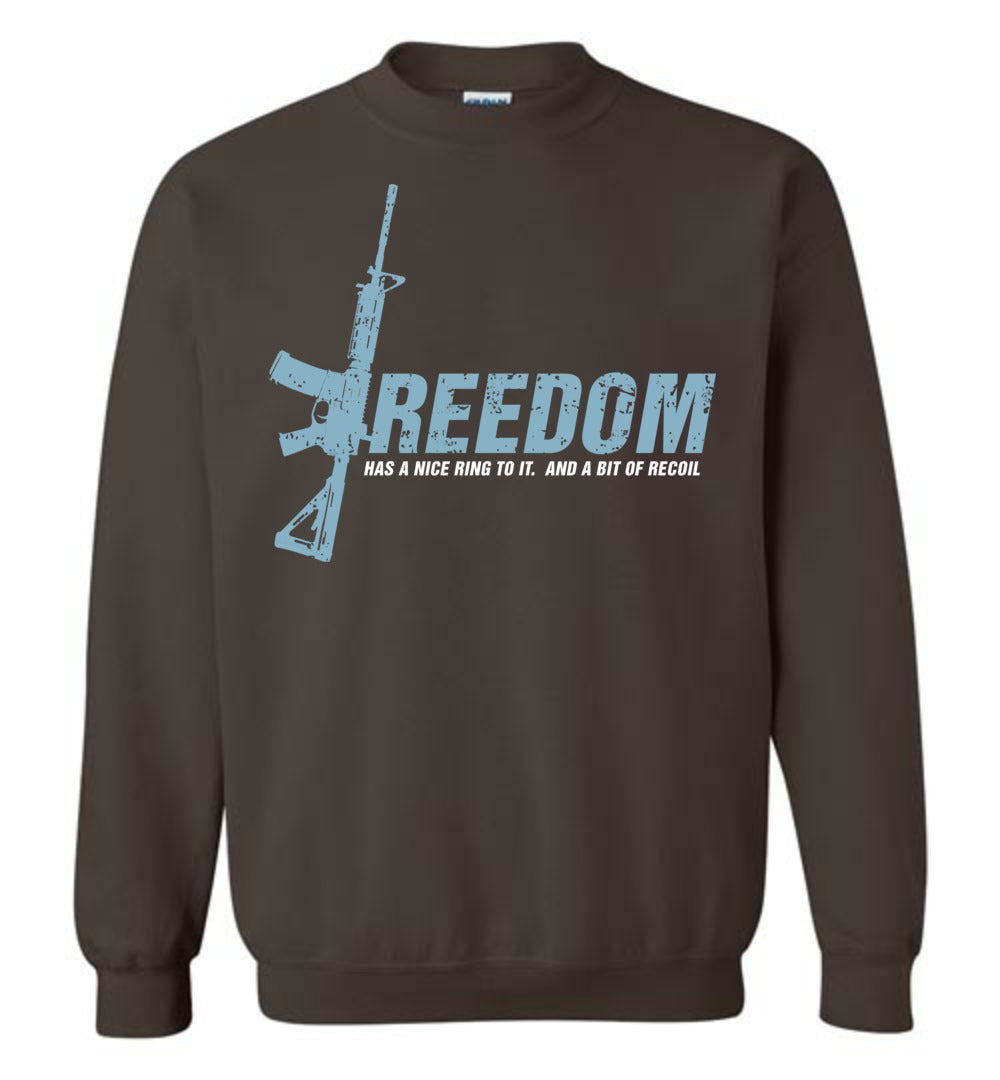 Freedom Has a Nice Ring to It. And a Bit of Recoil - Men's Pro Gun Clothing - Dark Brown Sweatshirt