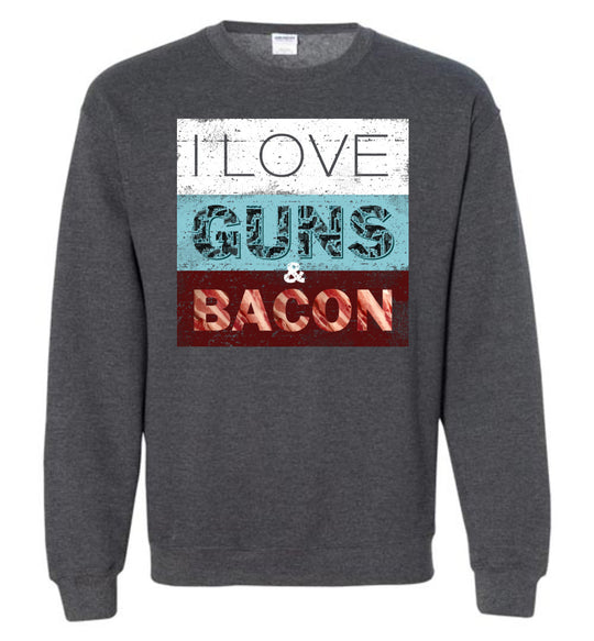 I Love Guns & Bacon - Men's Pro Firearms Apparel - Dark Heather Sweatshirt