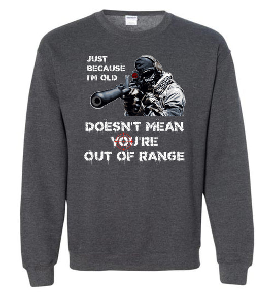 Just Because I'm Old Doesn't Mean You're Out of Range - Pro Gun Men's Sweatshirt - Dark Heather