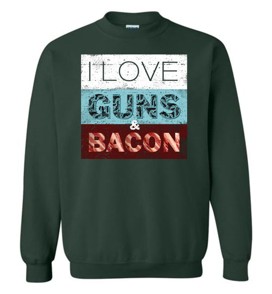 I Love Guns & Bacon - Men's Pro Firearms Apparel - Green Sweatshirt