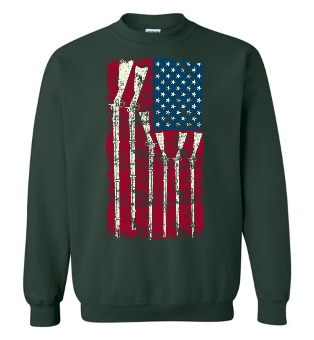 American Flag with Guns - 2nd Amendment Men's Sweatshirt - Green