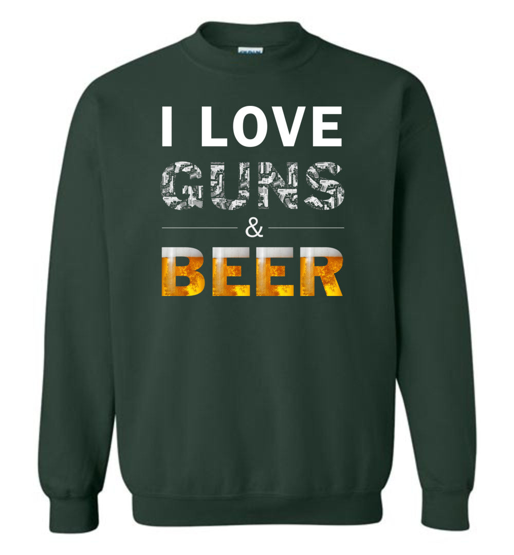 I Love Guns & Beer - Men's Pro Firearms Apparel - Green Sweatshirt