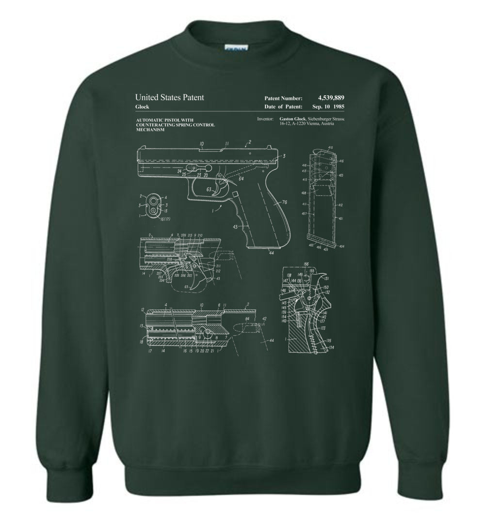 Glock Handgun Patent Pro Gun Men's Sweatshirt - Forest Green