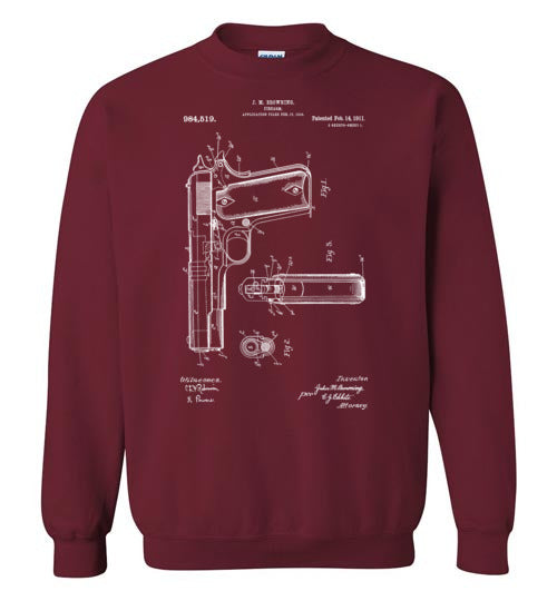 Colt Browning 1911 Handgun Patent Men's Sweatshirt -  Garnet