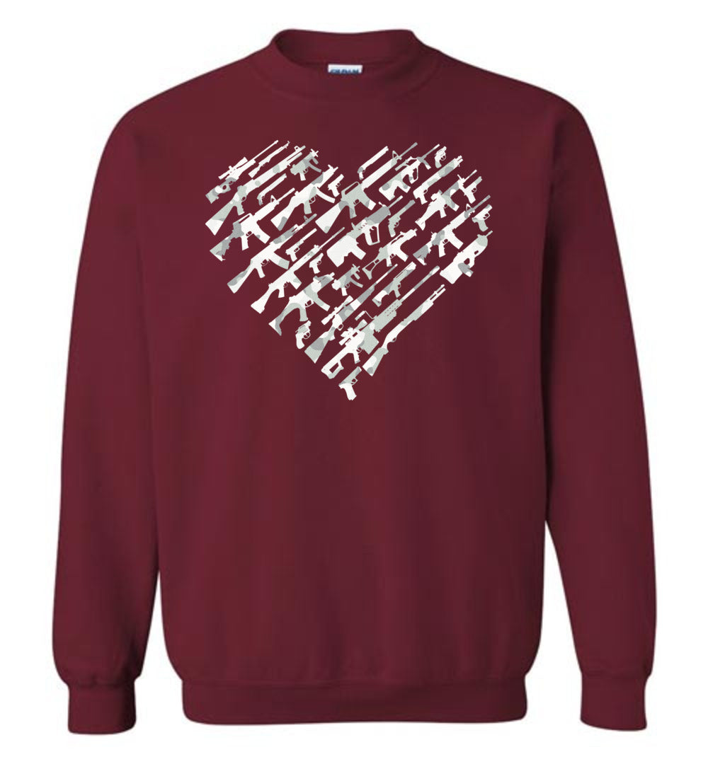 I Love Guns, Heart Made of Guns - Men's Sweatshirt - Garnet