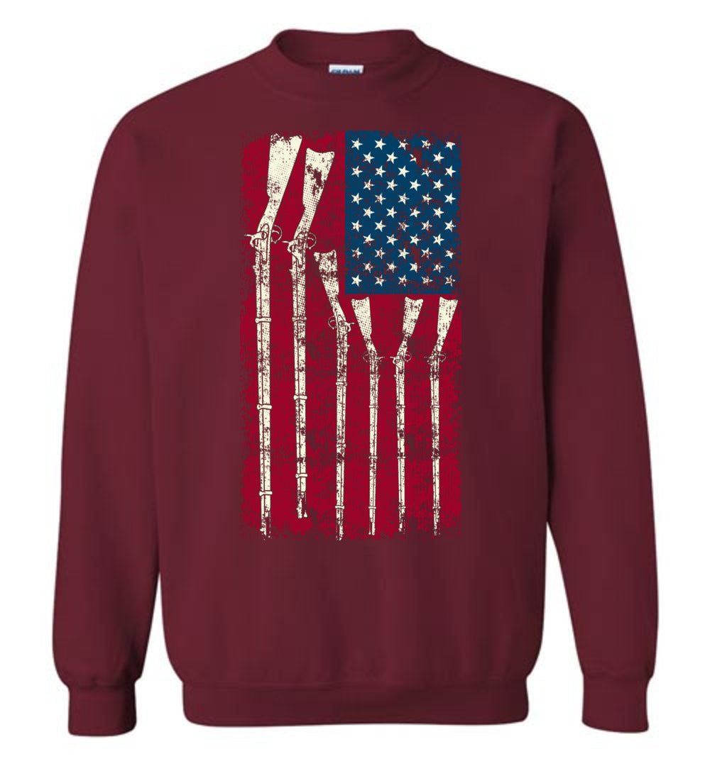 American Flag with Guns - 2nd Amendment Men's Sweatshirt - Garnet