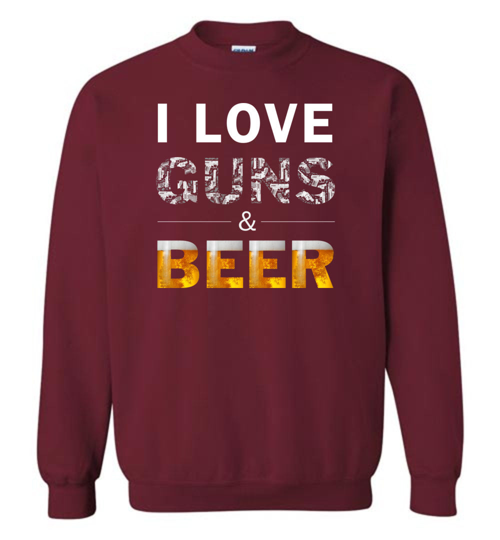 I Love Guns & Beer - Men's Pro Firearms Apparel - Garnet Sweatshirt