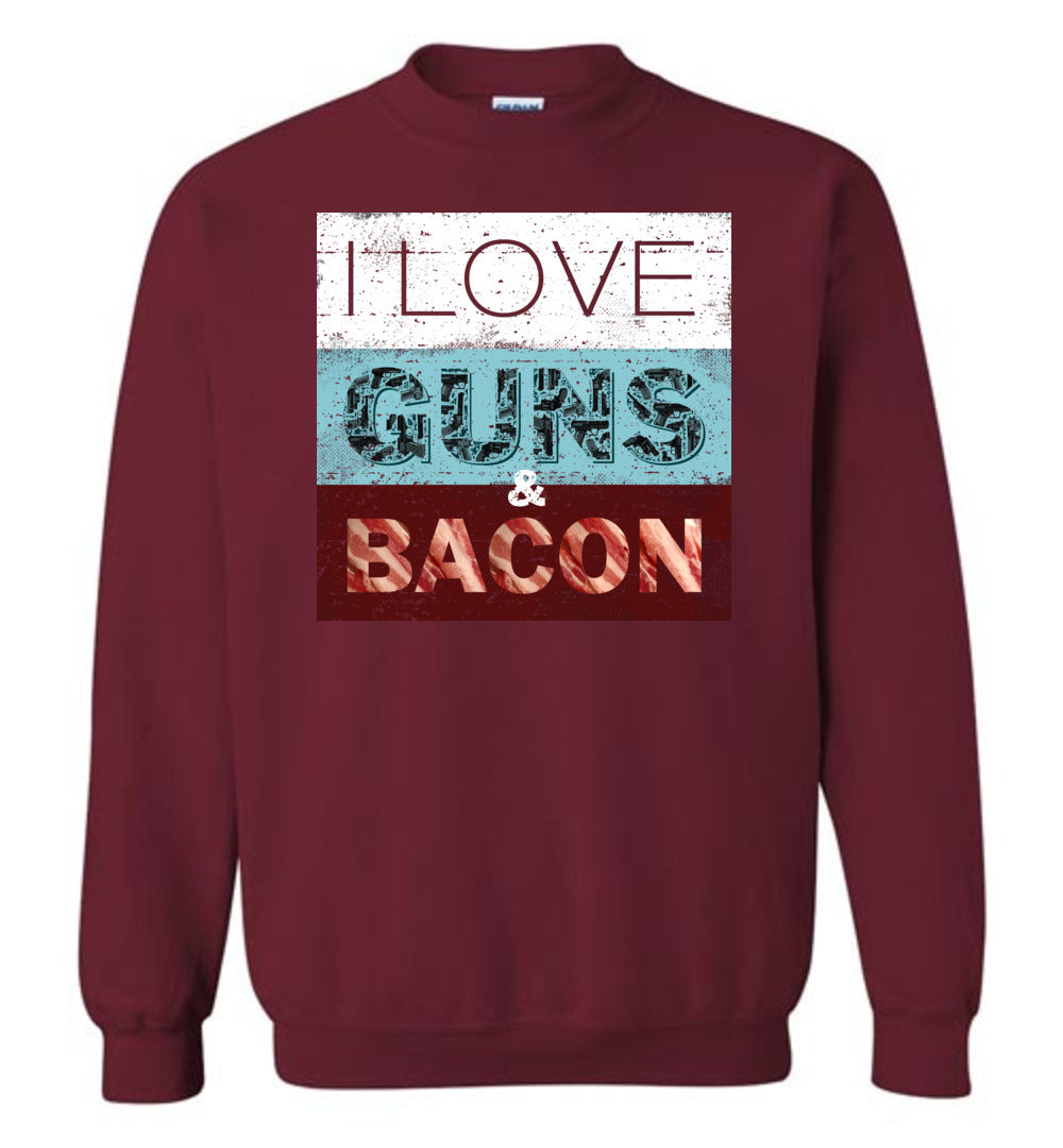 I Love Guns & Bacon - Men's Pro Firearms Apparel - Garnet Sweatshirt