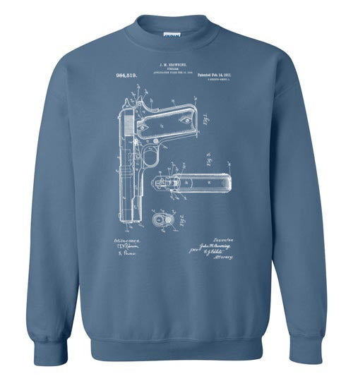 Colt Browning 1911 Handgun Patent Men's Sweatshirt -  Indigo Blue