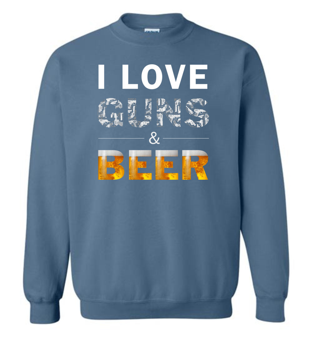 I Love Guns & Beer - Men's Pro Firearms Apparel - Indigo Blue Sweatshirt
