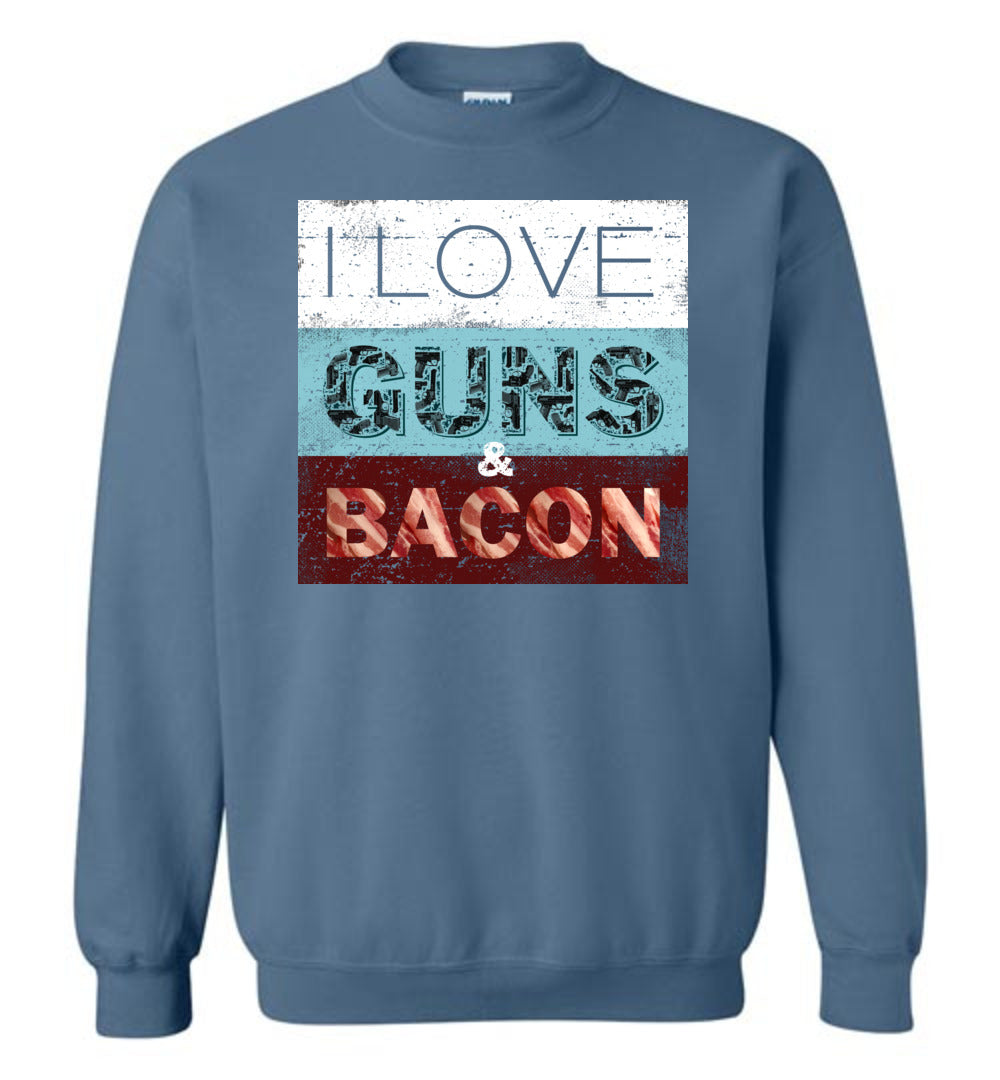 I Love Guns & Bacon - Men's Pro Firearms Apparel - Indigo Blue Sweatshirt
