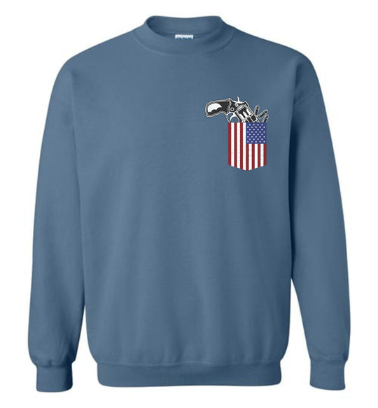 Gun in the Pocket, USA Flag-2nd Amendment Men's Sweatshirt-Indigo Blue