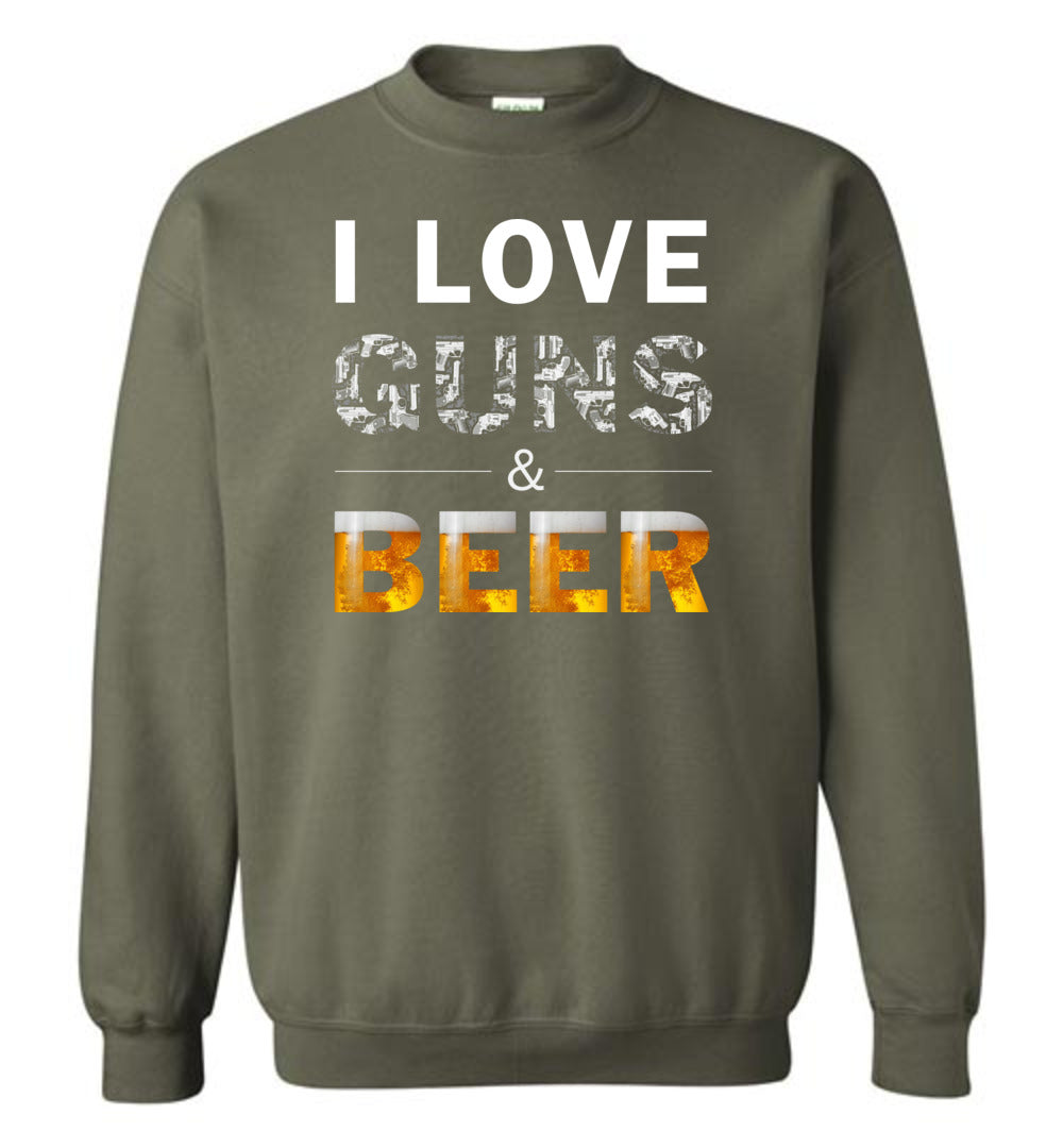 I Love Guns & Beer - Men's Pro Firearms Apparel - Military Green Sweatshirt