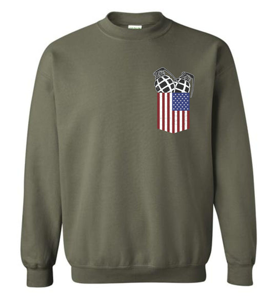 Pocket With Grenades Men's 2nd Amendment Sweatshirt - Military Green